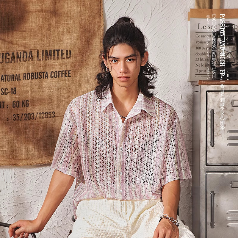 French-style Retro Hollow-out Short-sleeve Shirt For Men