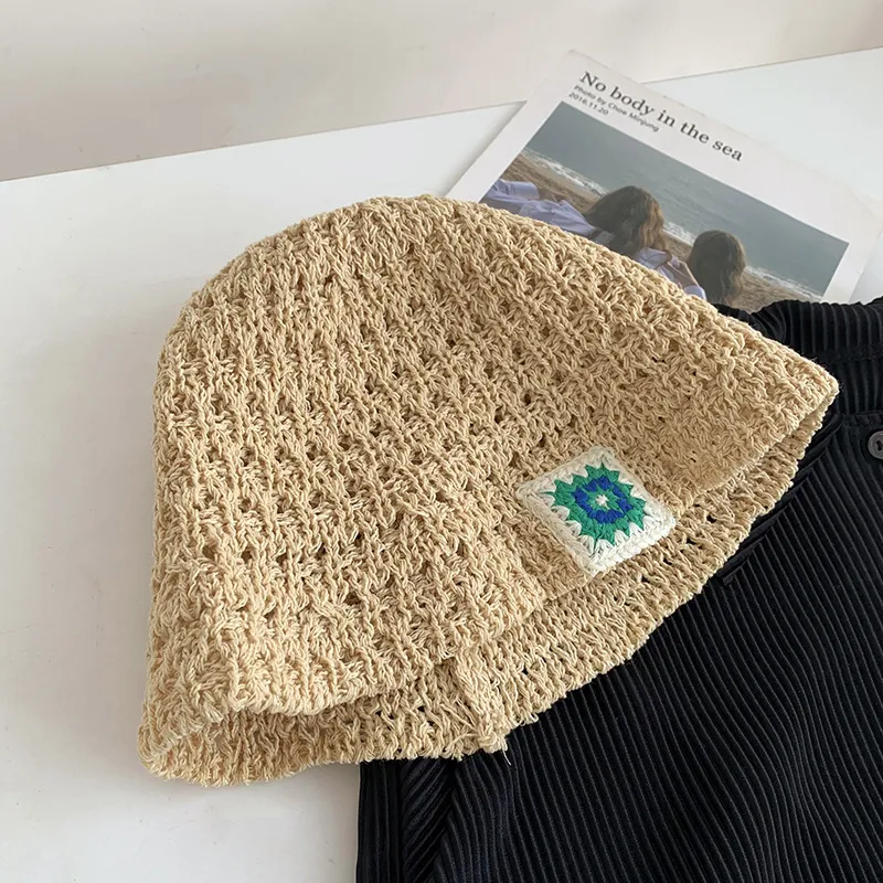 Woven Bucket Hat Women's Summer Hollow Breathable Sun-proof Sun Protection - Beige