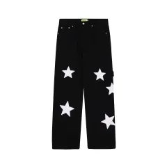 XINGX Towel Embroidery Straight-leg Denim Trousers - Black - View 1