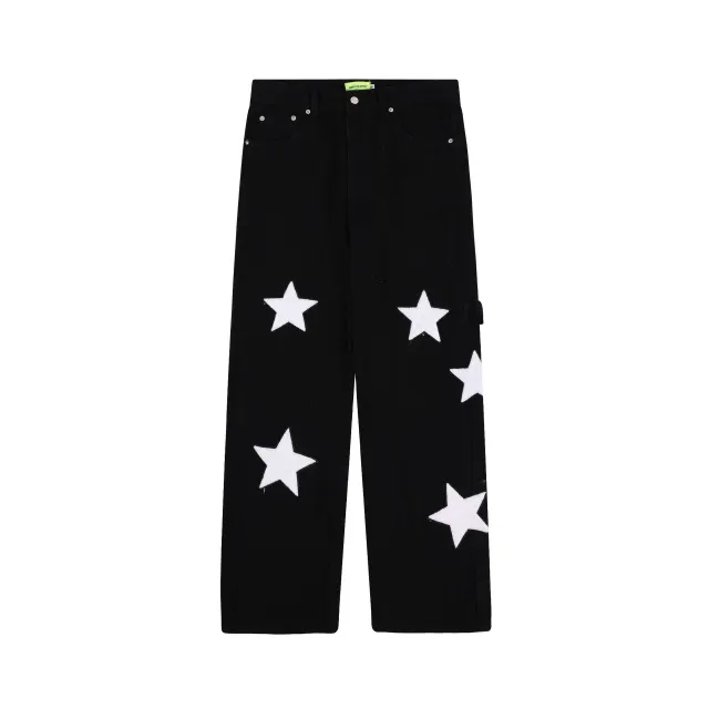 XINGX Towel Embroidery Straight leg Denim Trousers Black - Shop at LoveMi