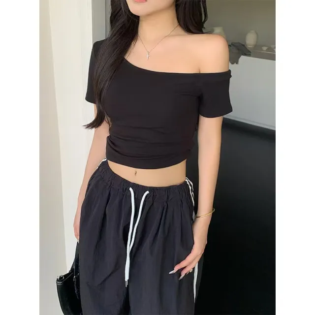 Short Bare Midriff Slim Fit Versatile Student Top Ins Fashion Black - Shop at LoveMi