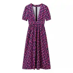 Women's V-neck Split Elegant Lady Dress - Dark Purple - View 1