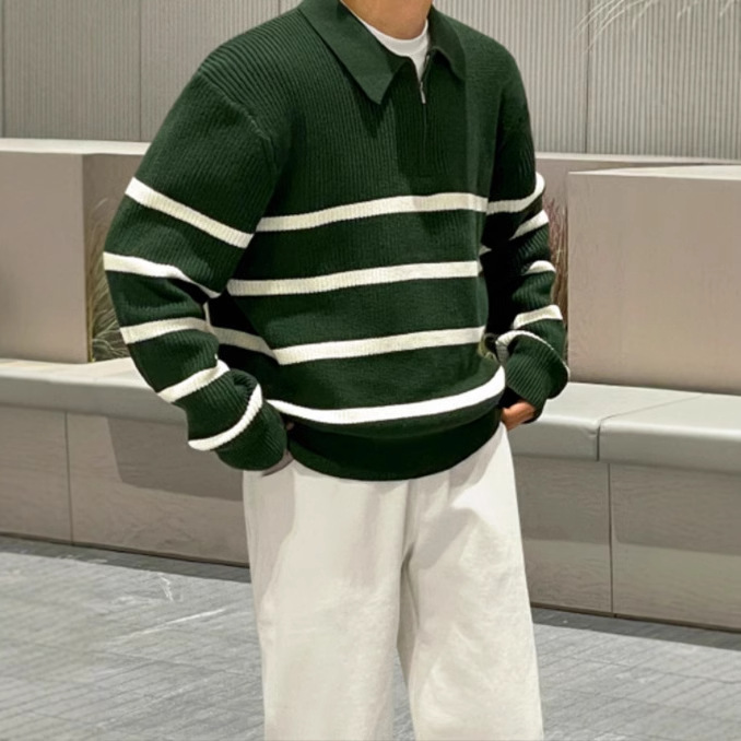 Casual Knitted Top With Half Zip Loose-Fit Mens Jacket