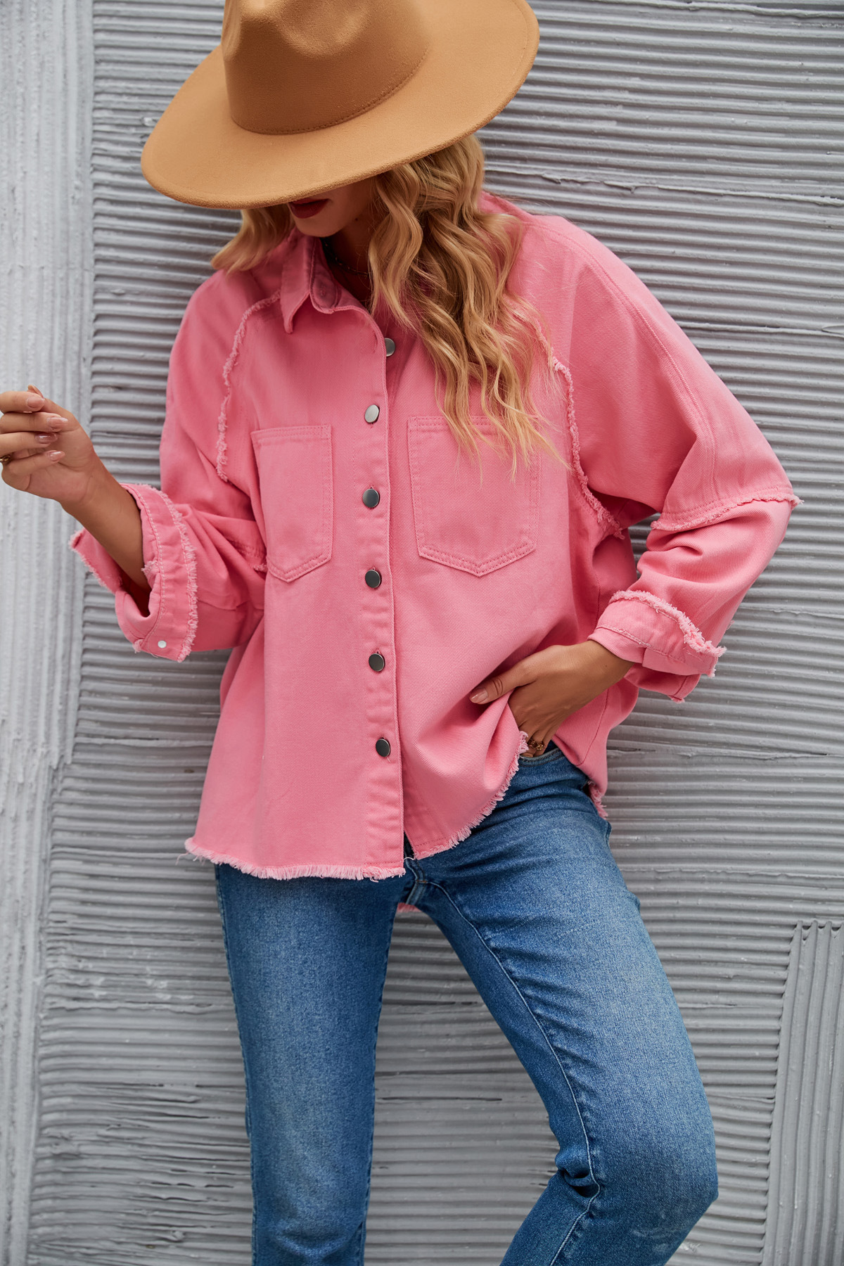 Women's Double-pocket Washed Long-sleeved Denim Coat - Image 40