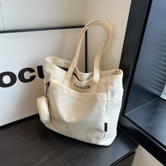 Canvas Shoulder Leisure Class Commuter Tote Bag White - Shop at LoveMi