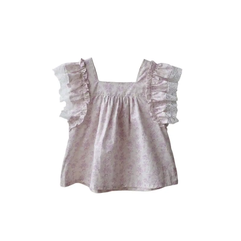 Summer Strawberry Retro  Lace Flower Sequined Bow Shirt