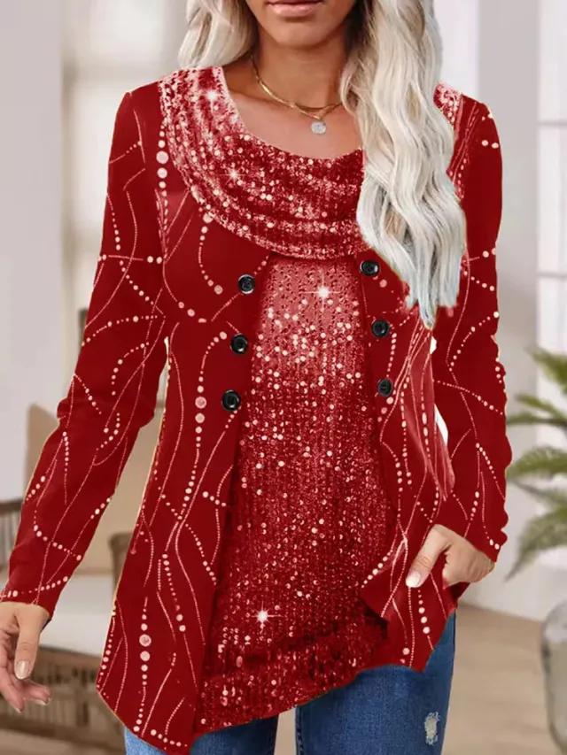 Fashion Personality Sequin Stitching Women's Top Red - Shop at LoveMi