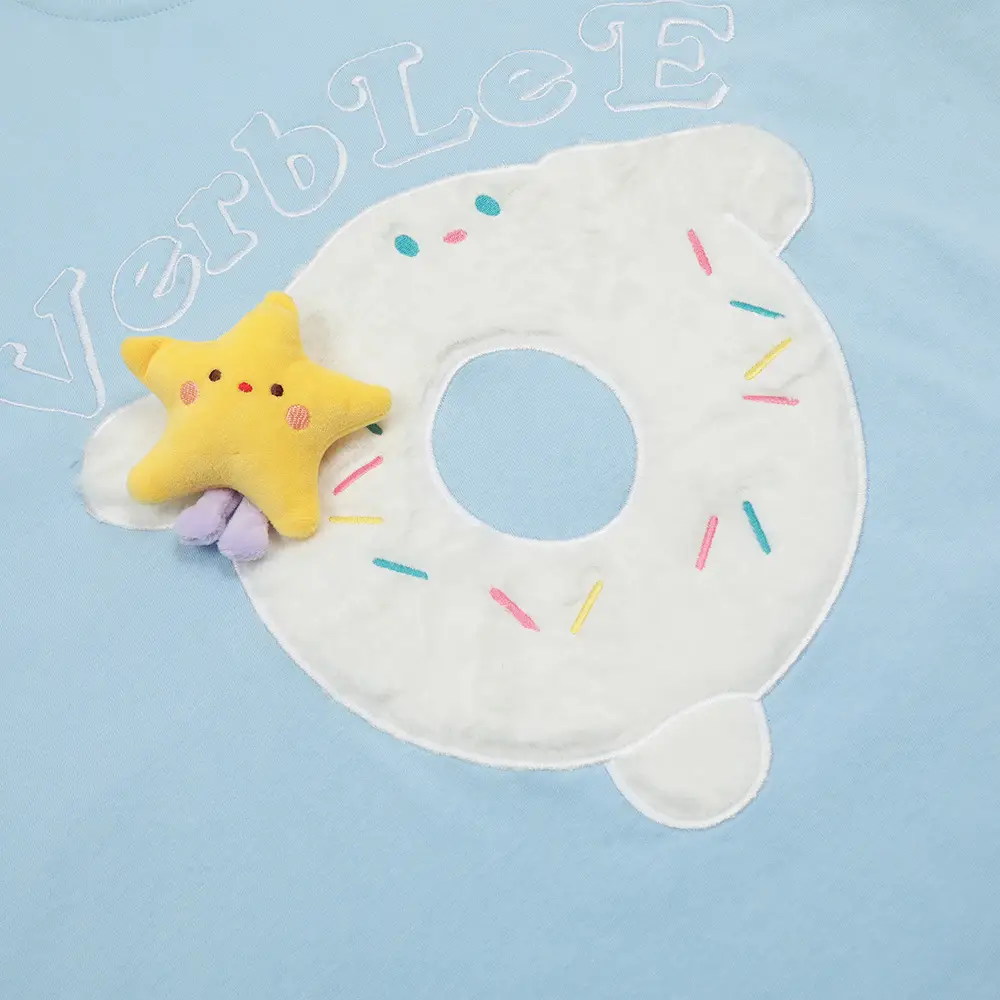 Doll Flocking Embroidery Cartoon Casual Short Sleeve