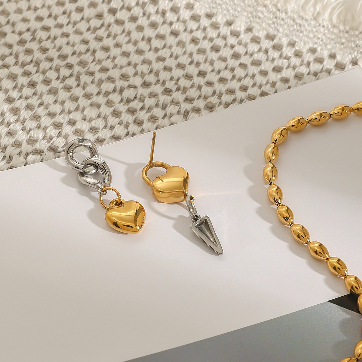 Stainless Steel Gold And Silver Color Matching Heart Cone Chain Love Heart Earrings