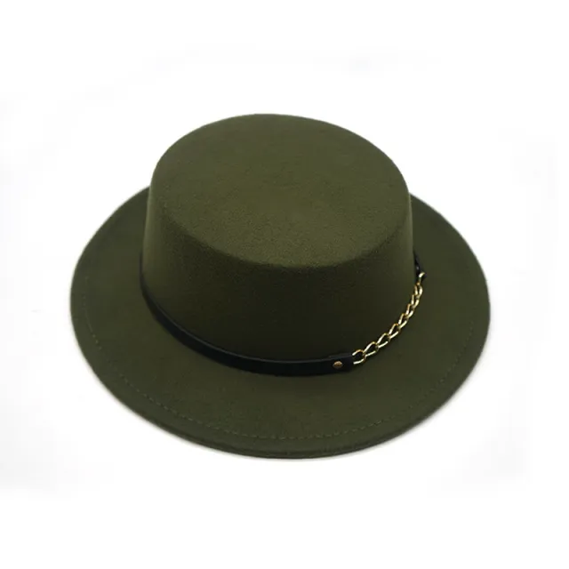 Men's And Women's Retro British Style Chain Solid Color Flat Top Hat Army Green - Shop at LoveMi