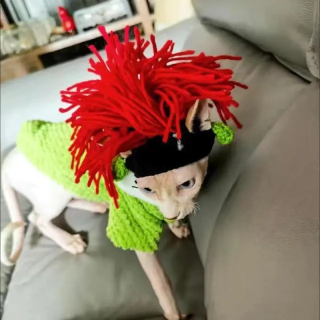 Wool Pet Hood Dogs And Cats Knitted Hat Prop Headdress Red Hair And Black Background - Shop at LoveMi