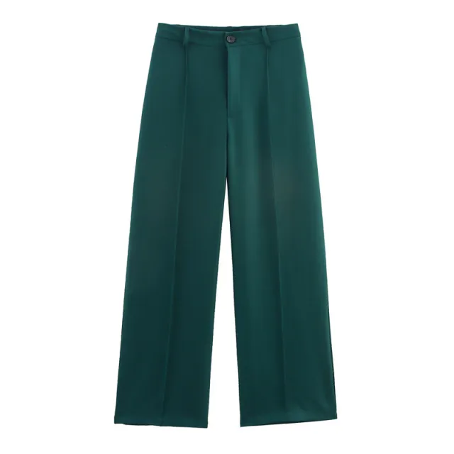 European And American Straight High Waist Slimming Solid Color Casual Pants Trousers Green - Shop at LoveMi
