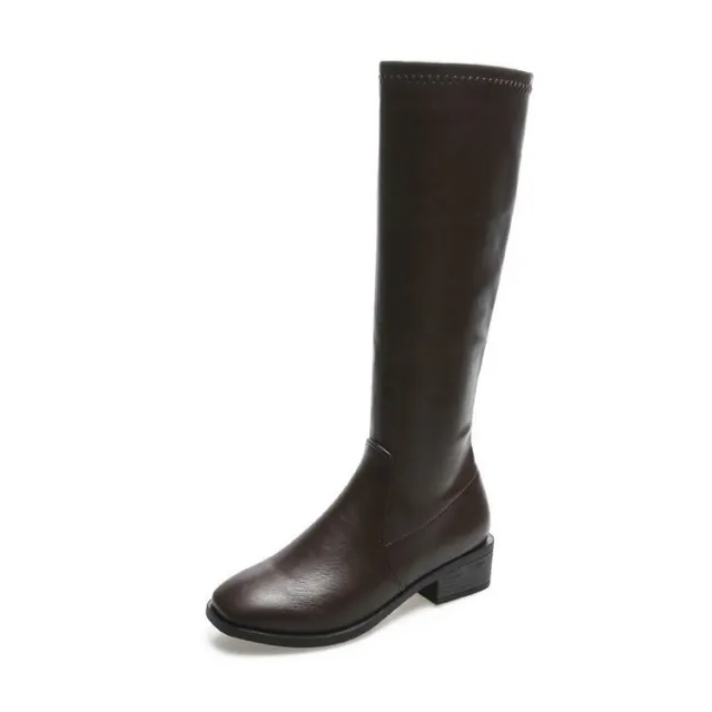 Side Zipper Chunky Heel Women's Leather Boots Brown - Shop at LoveMi
