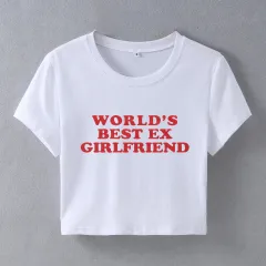 Personalised European And American Style Letter Printing Crop-top Short Sleeve T-shirt - White - View 1