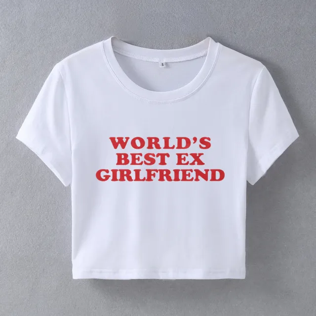 Personalized European And American Style Letter Printing Crop top Short Sleeve T shirt White - Shop at LoveMi