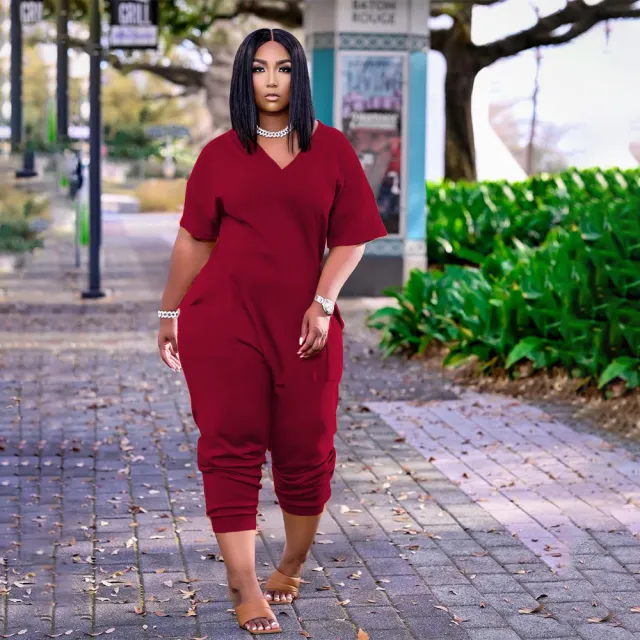 European And American Women's Clothing Solid Color Fashion Casual Street Wear Jumpsuit Wine Red - Shop at LoveMi