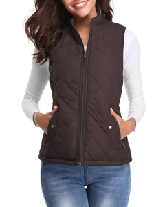 Women's Cotton Vest Stand Collar Zipper Pocket Warm - Brown - View 1