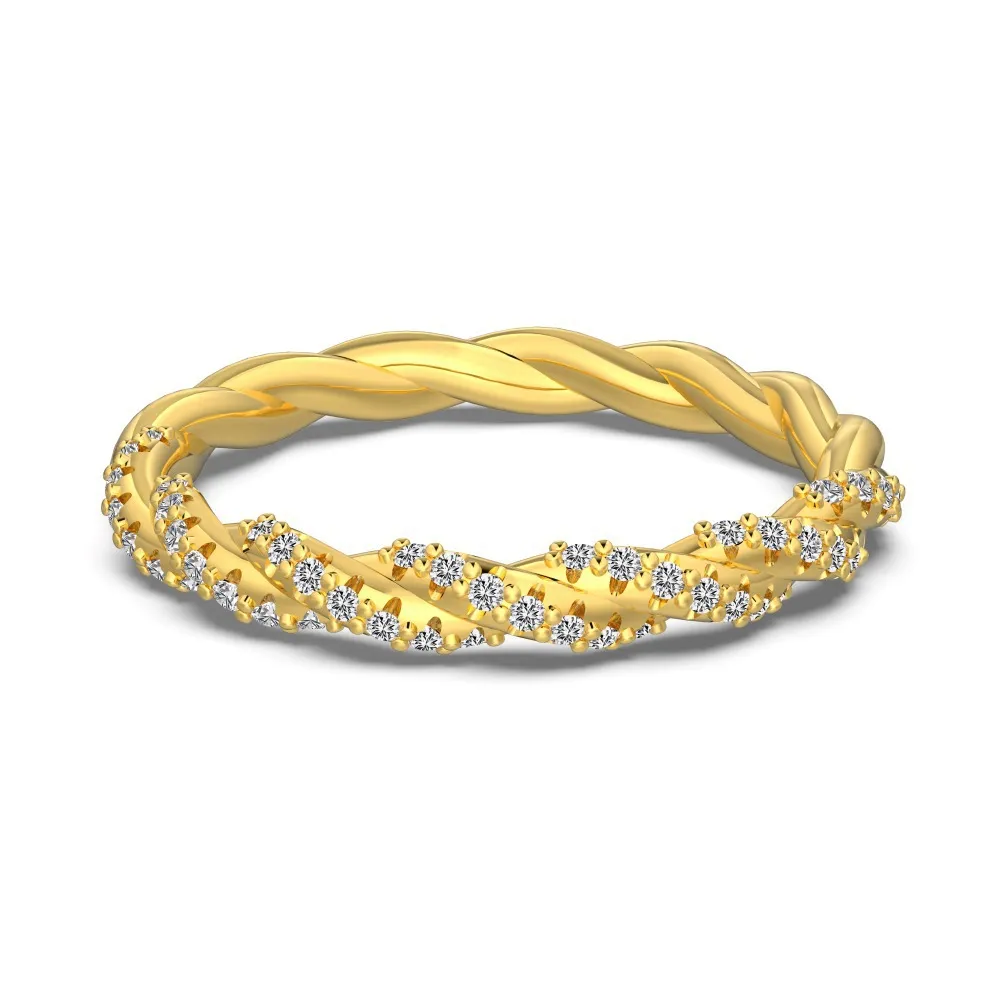 S925 Sterling Silver Ring Female Exquisite Twist Shape Zircon - Gold