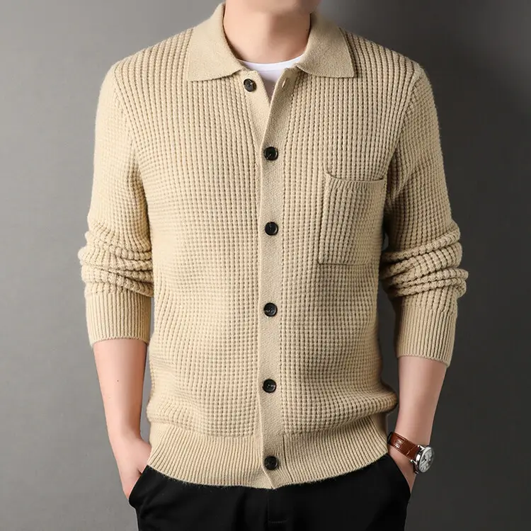 Twist Jacquard Lapel Sweater Cardigan Men's Outer Wear Autumn