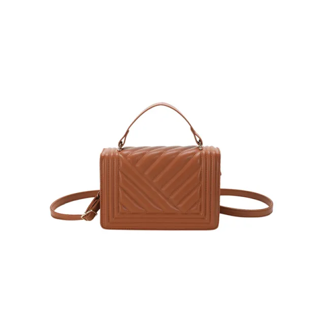 Simple Messenger Bag Casual Indentation Western Style Portable Women Brown - Shop at LoveMi