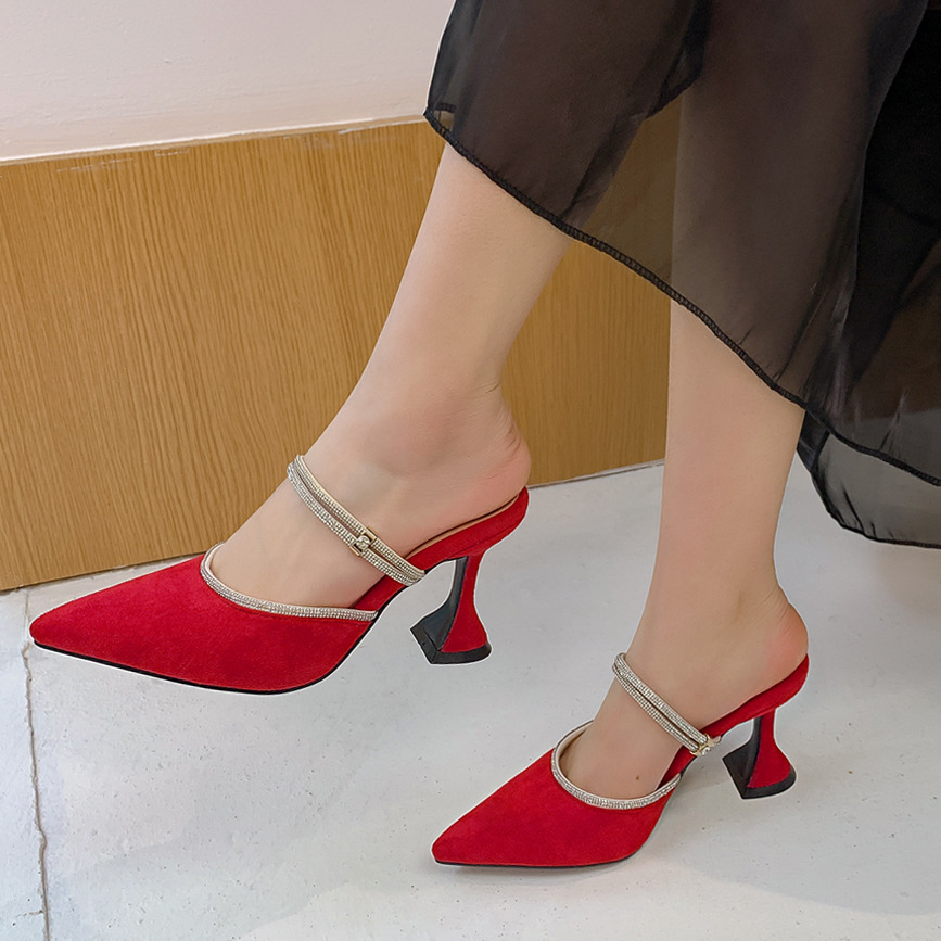 Bow-tied Back-open Pointed-toe High Heels For Women