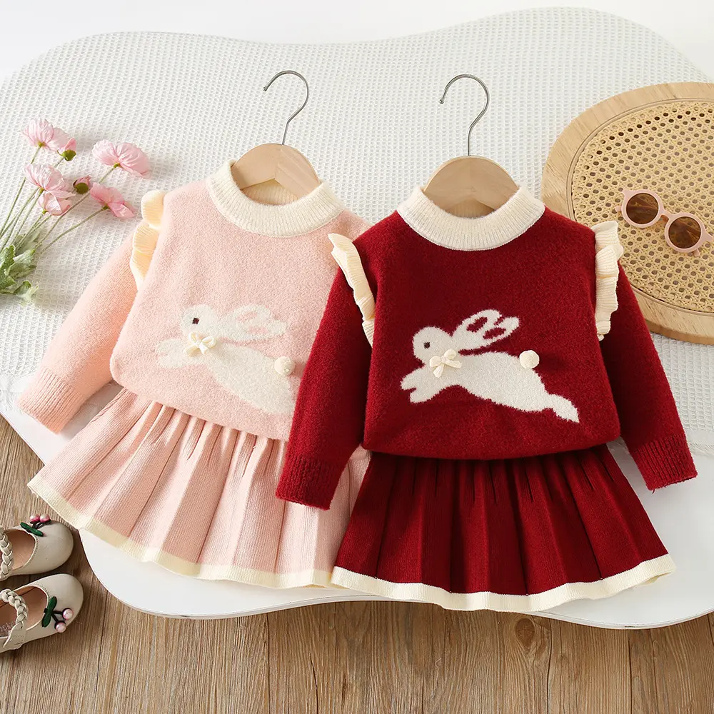 Girls Knitted Pullover Top And Skirt Two-Piece