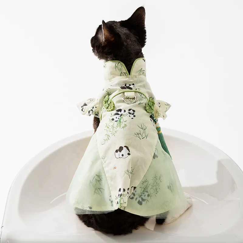 Panda Bamboo Leaf Couple Dress Hairless Cat Skirt - National Style Tassel Dress