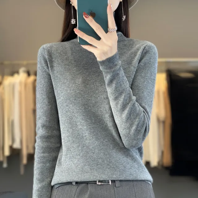 Autumn And Winter Women's High neck Sweater Gray - Shop at LoveMi