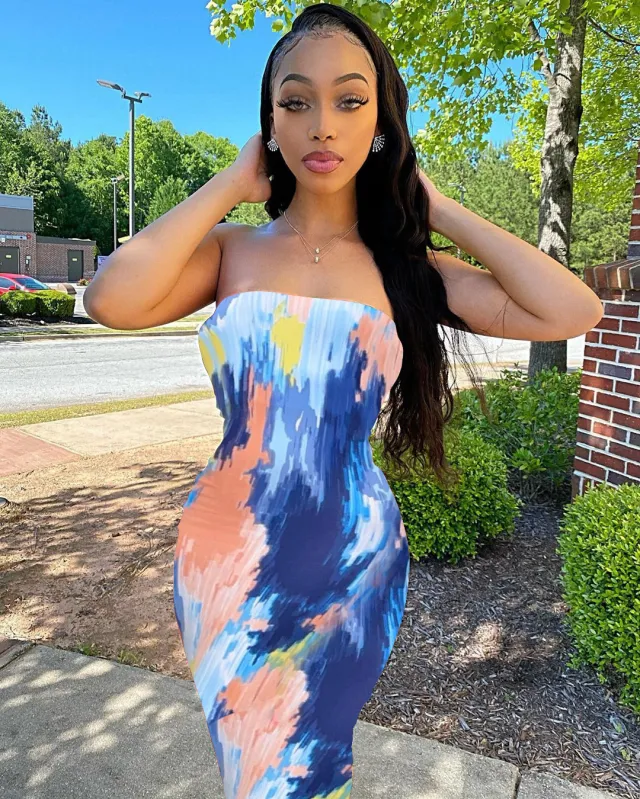 Women's Color Tie dyed Off shoulder Tube Coat And Dress Blue - Shop at LoveMi