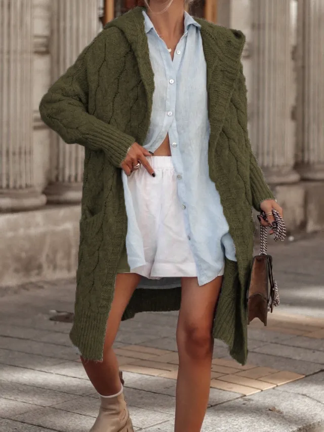Long Twist Hooded Cardigan Sweater Coat Women's Top Army Green - Shop at LoveMi