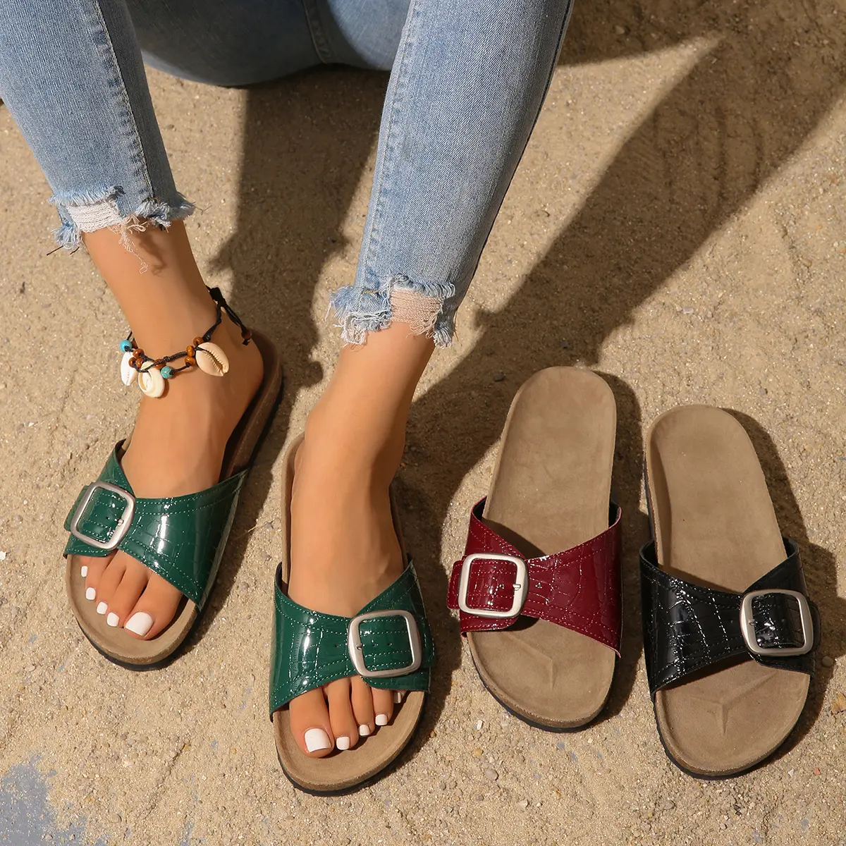Fashionable Belt-buckle Open-toe Sandals