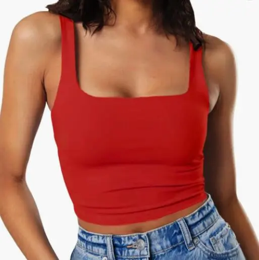 Women's Sleeveless Vest Square Collar Casual Top Red - Shop at LoveMi