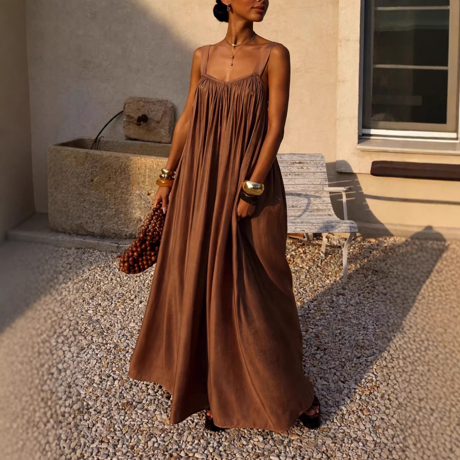 French-style Elegant Pleated Slip Dress