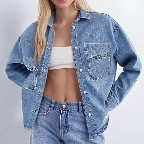 Jacket Casual Long Sleeve Denim Lining Blue - Shop at LoveMi