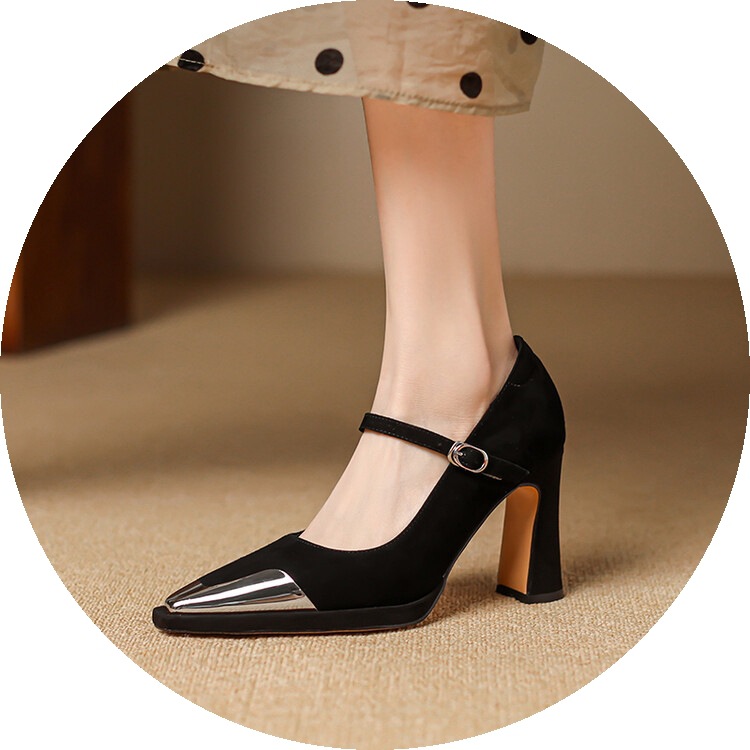 Womens Comfortable Stiletto Heels With A Sturdy Metal Toe And Buckle Detailing