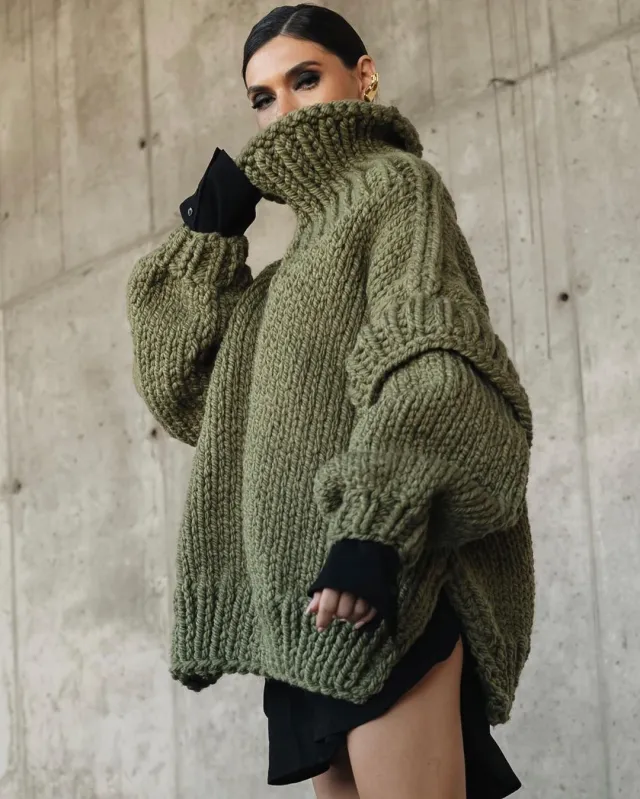 Knitwear Pullover Women's Fluffy Long Sleeve Turtleneck Sweater Green - Shop at LoveMi