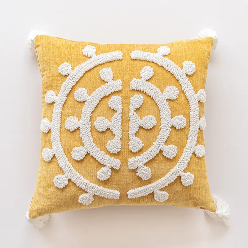 Handmade Embroidery Velvet Embroidery Pillow Cover Craft Cushion Hotel Homestay Tassel Pillow Bedside