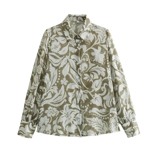 Winter Women's Fashion Loose fitting Long Sleeves Lapel Print Shirt Color L - Shop at LoveMi