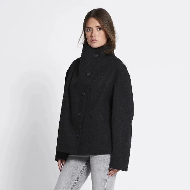 New European And American Style French Casual Single breasted Woolen Coat Black - Shop at LoveMi