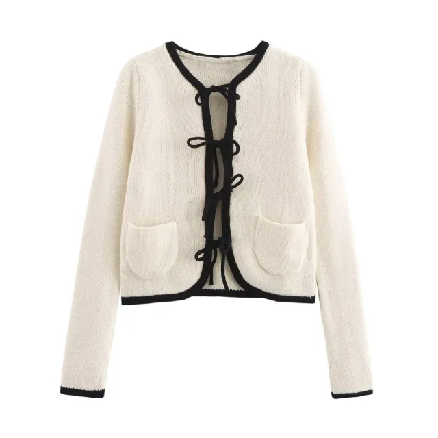Street Fashion Long Sleeve Contrast Color Lace up Cardigan Sweater - Shop at LoveMi