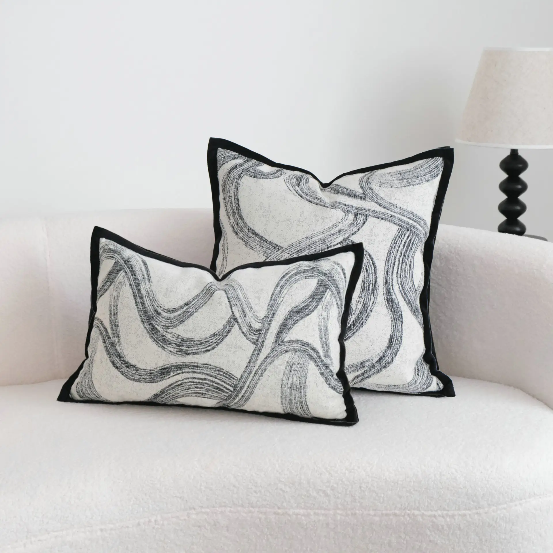 Black Edged Pillowcase Lumbar Pillow Cushion Cover For Sofasfilling Not Included