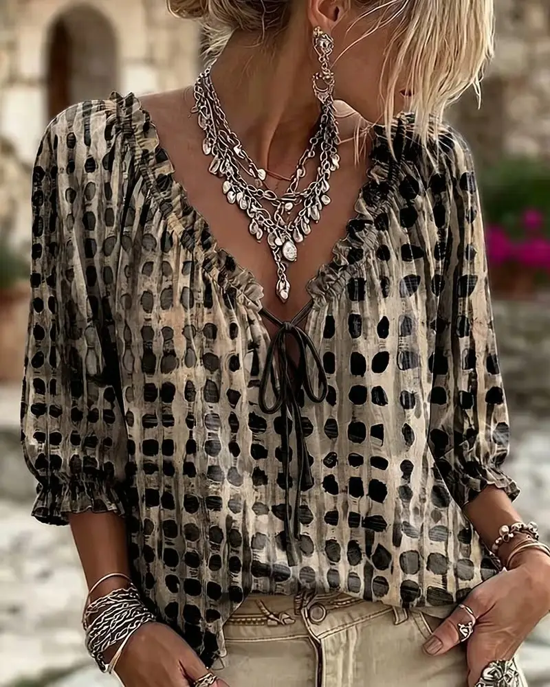 Polka-dot Ethnic-style Casual Chic Printed Shirt