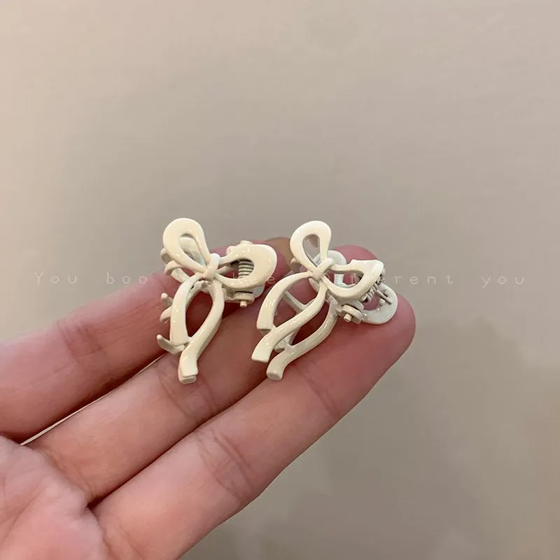 Girl Bow Barrettes Small Hair Grabbing Clip - White 1Pcs
