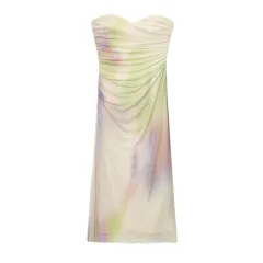 New Summer Ethnic Print Floral Silk Net Tube Top Dress - Green - View 1