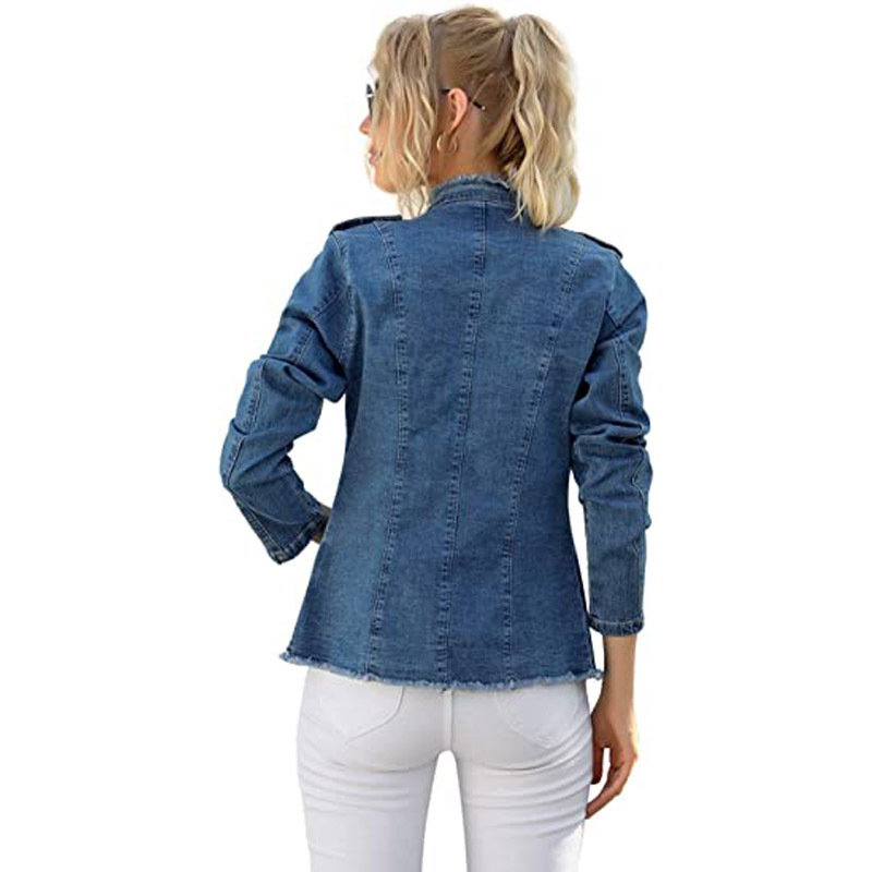 Single-breasted Solid Color Denim Coat