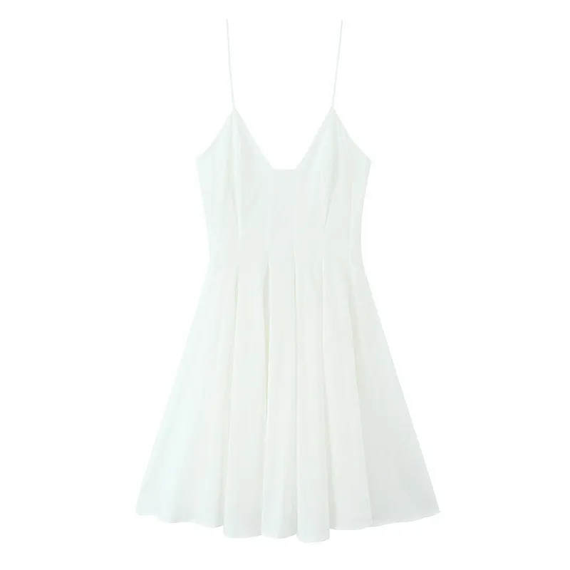 European And American Style Fashion Solid Color Poplin Short Dress - White
