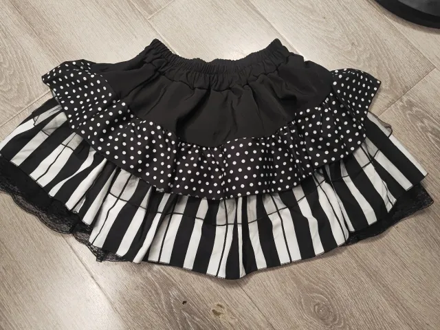 Punk Mid ancient Black And White Piano Keys Polka Dot Lace Short Skirt Black - Shop at LoveMi