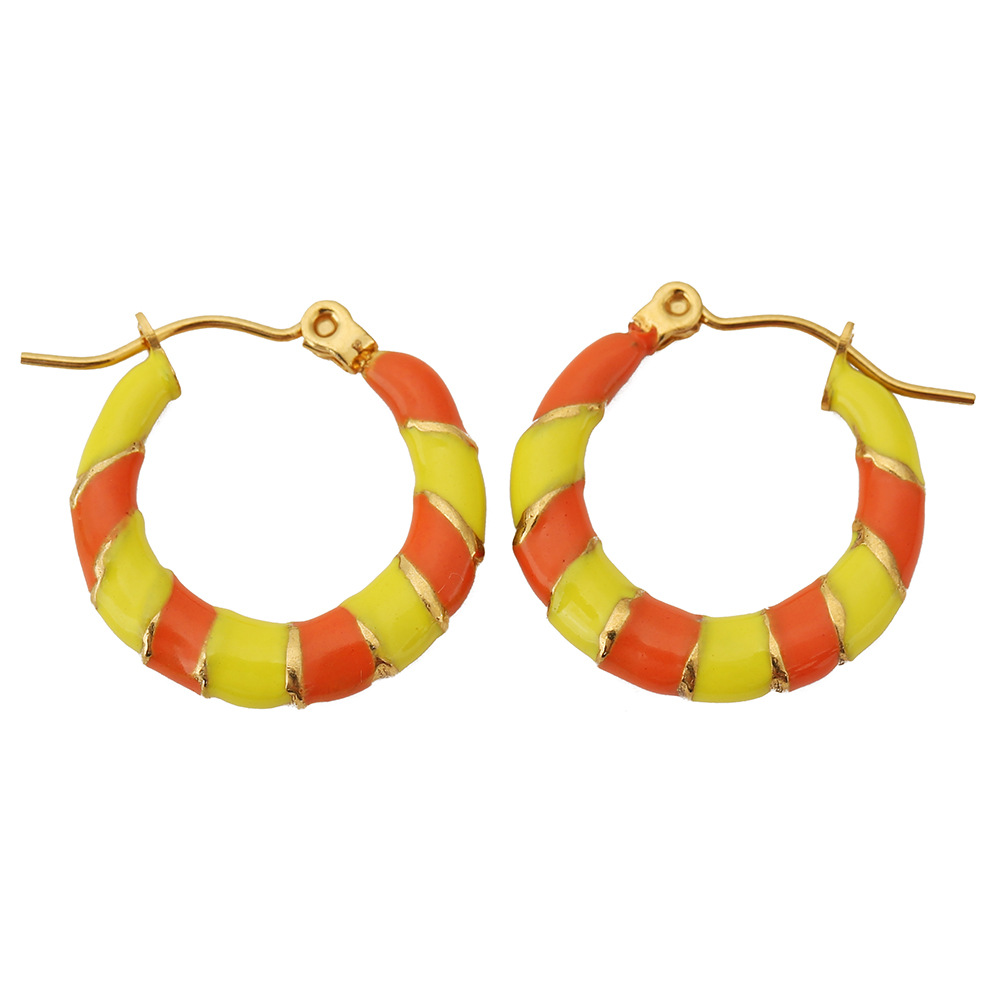 Stainless Steel Drop Oil C- Shaped Ring Two-color Earrings