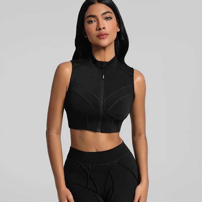 Zippered Removable Running And Yoga Bra For Outerwear Use