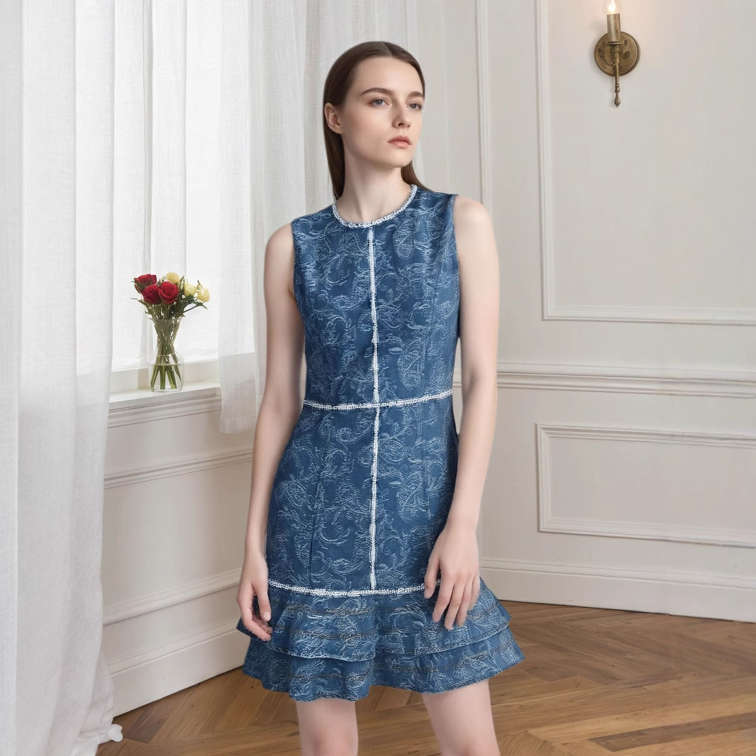 Women's Blue and white Printed Denim Dress White - Shop at LoveMi